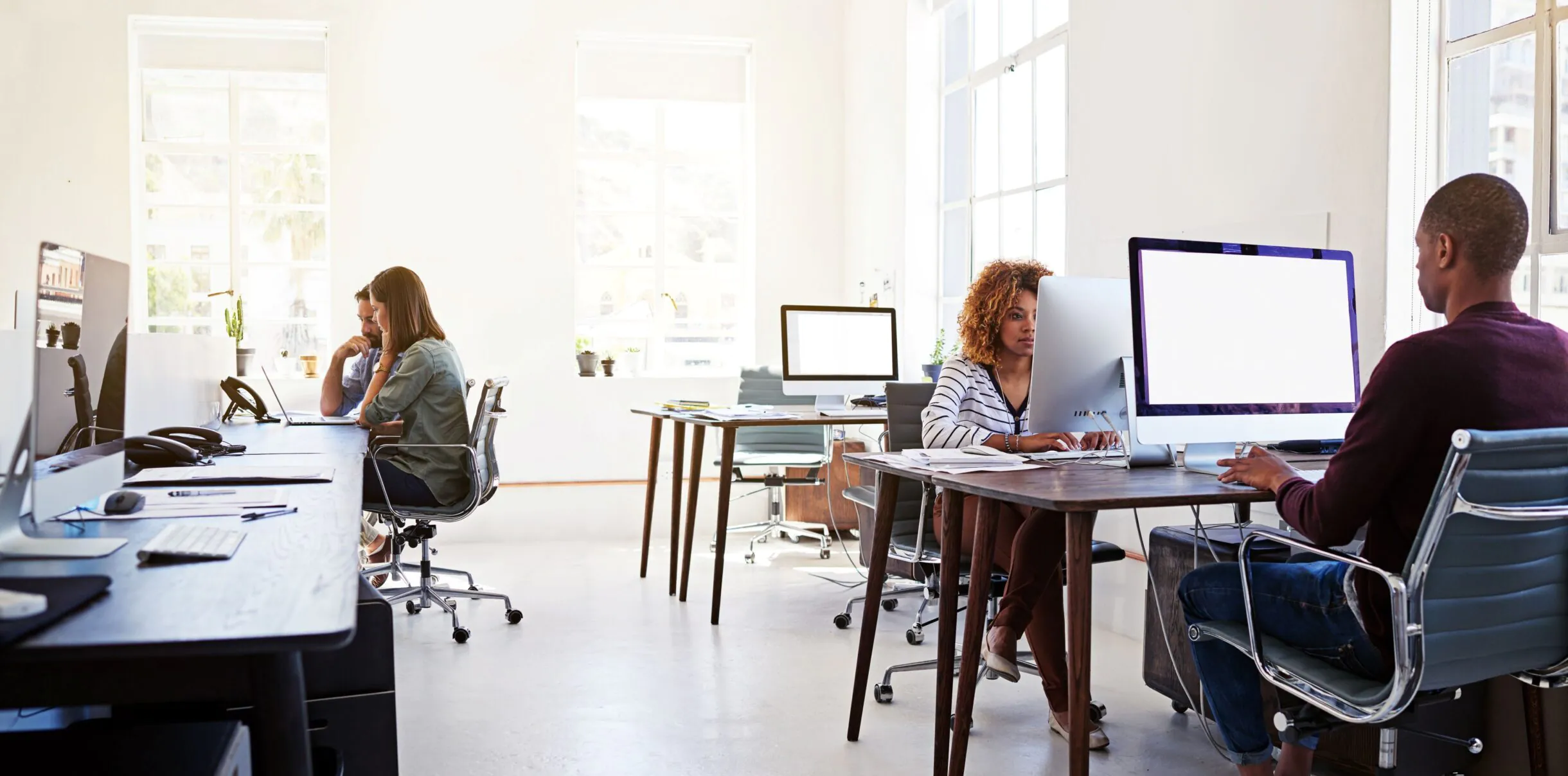 Group of staff working hard showing staff productivity