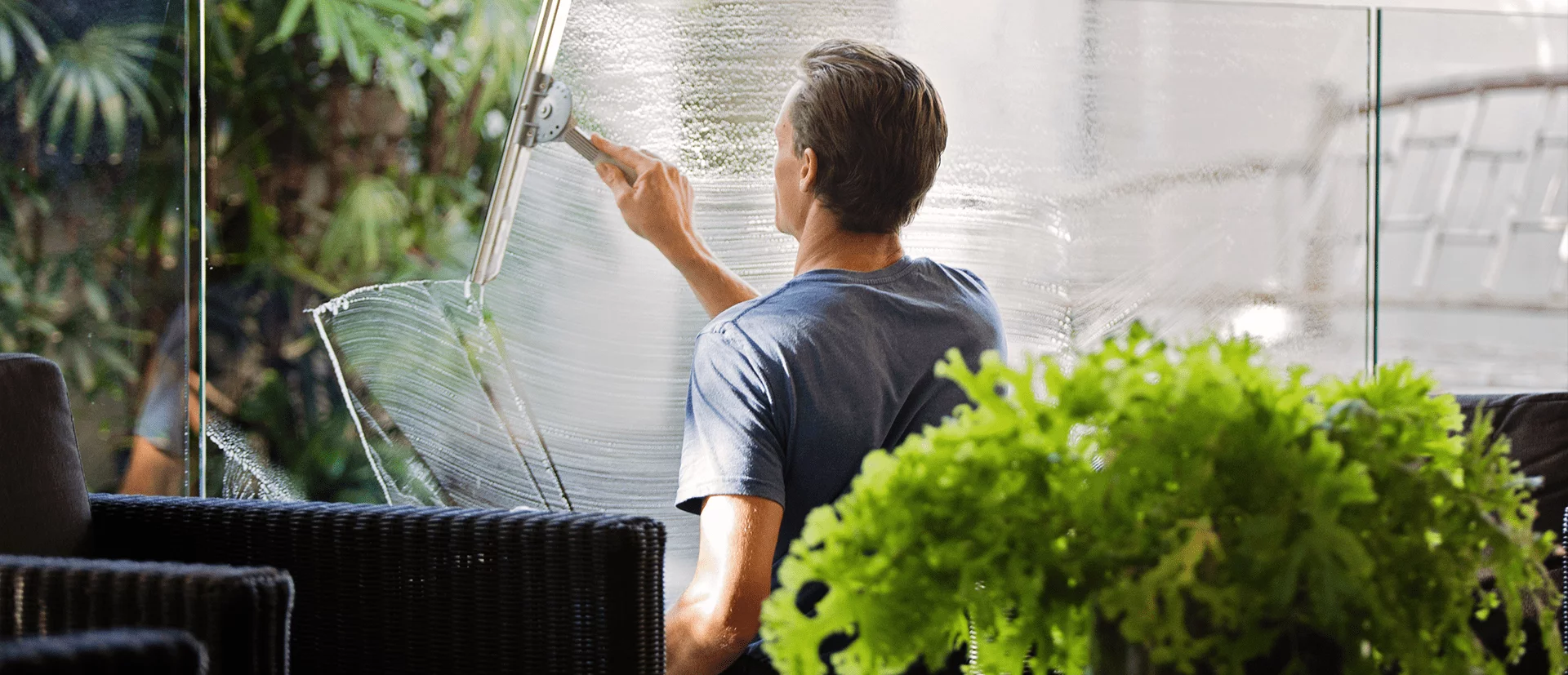 Window cleaning in progress